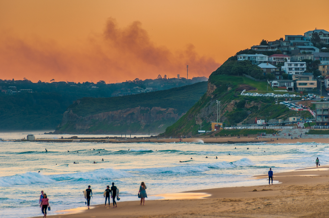 Newcastle Beach Australia at sunset. Newcastle is Australia's second oldest city